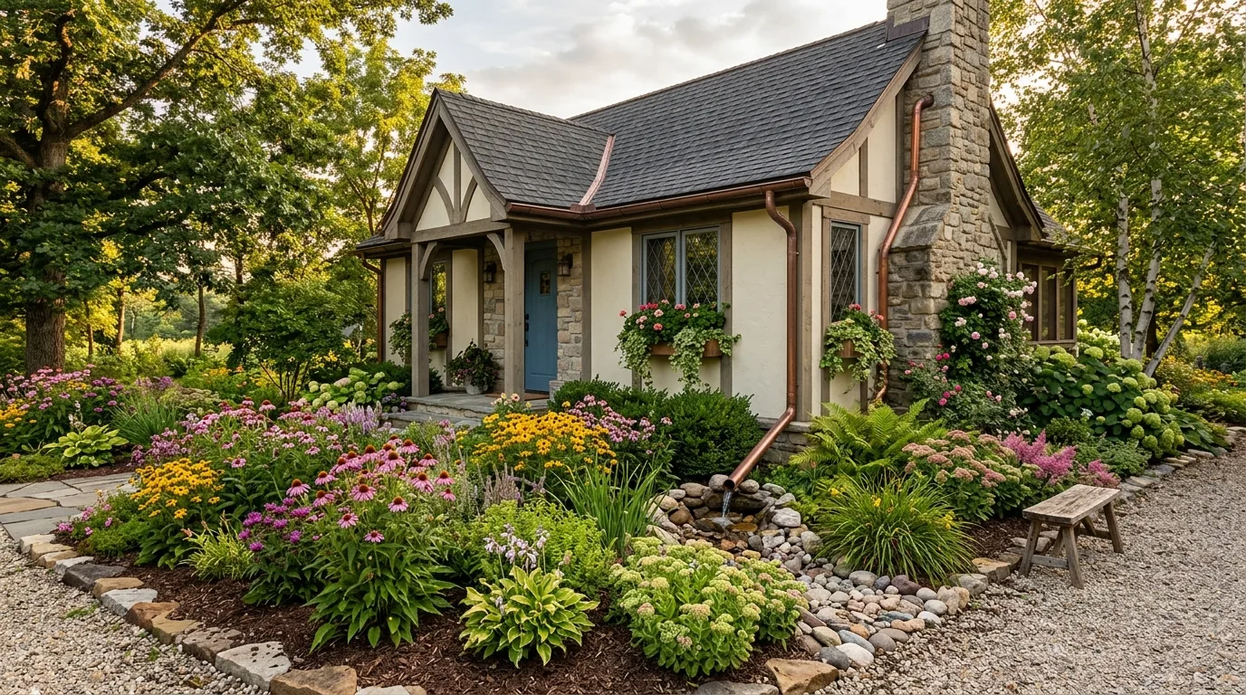 Stone Basin Under Downspout